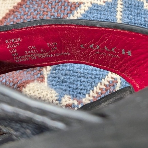 Coach 9B $95 Judy Black Leather Platform Thong Flip Flop Sandals Red Lining main image 8